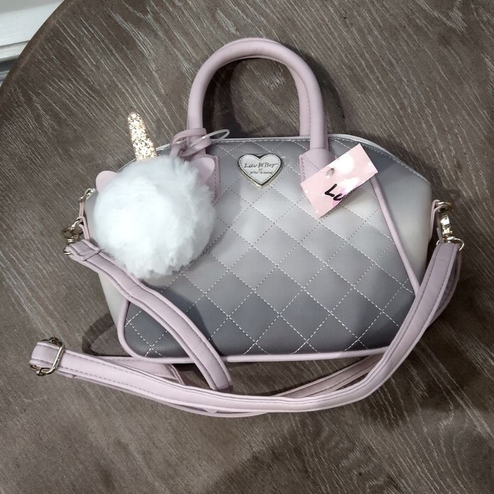 Betsey Johnson pink gray handbag purse NWT